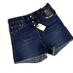 NWT Levi’s Darkwash Button Fly Ribcage Distressed Shorts